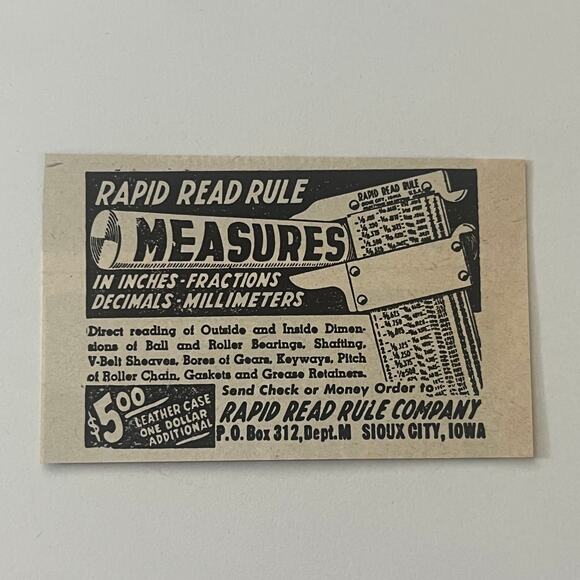 Rapid Read Rule Company In Inches Fractions Sioux City IA 1949 Ad SAI2-S9 - Picture 1 of 2